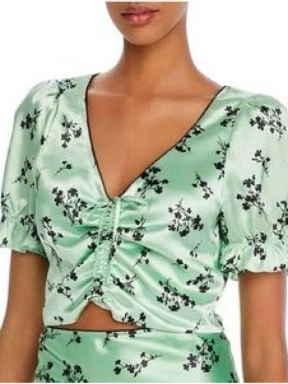NWT LIKELY Mona Botanical Print Cropped Top Light Green and Black Size 0